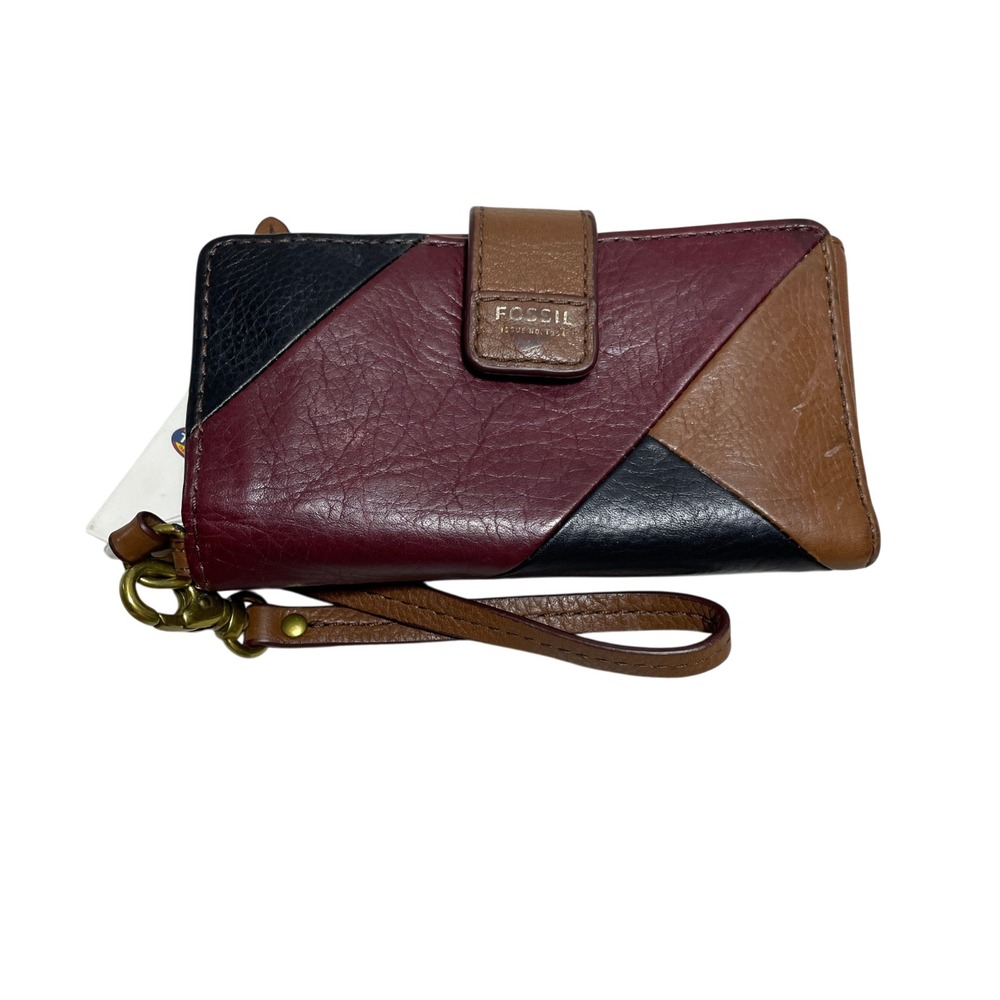 Fossil Multicolored Patchwork Leather Amanda Wristlet Wallet Snap Tab NEW